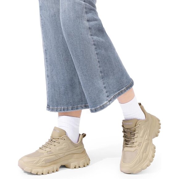 Women Chunky Fashion Apricot Sneakers Platform Bold Lace Up Comfortable Shoes - Picture 8 of 8